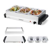 COSTWAY Chauffe-Buffet Électrique avec 3 GN1/3, Couvercle Transparents, Température Ajustable, Acier Inoxydableé 52,5 x 24,5 x 15cm