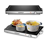 COSTWAY Chauffe Plat Electrique, Plaque Chauffante avec Plateau en Verre Trempé, Température Réglable, Poignées Isolantes, Réchauffe Plat, pour Buffets, Fêtes, Réunions de Famille(56 x 36 cm)