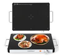 COSTWAY Chauffe Plat Électrique, Plateau Chauffant Électrique, Réchauffeur de Nourriture en Verre Trempé avec Température Réglable, Poignées Anti-Brûlure, pour Fêtes, Buffets, Vacances (40 x 30 cm)