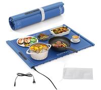 COSTWAY Chauffe Plat Électrique Pliable avec Température, Minuterie Réglables, Arrêt Automatique, 3 réglages de température, Bleu