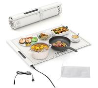 COSTWAY Chauffe Plat Électrique Pliable avec Température, Minuterie Réglables, Arrêt Automatique, 3 réglages de température, Blanc