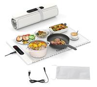 COSTWAY Chauffe Plat Électrique Pliable avec Température, Minuterie Réglables, Arrêt Automatique, 6 réglages de température, Blanc