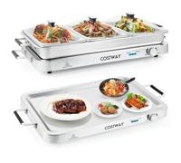 COSTWAY Chauffe-Plats Électrique 2 en 1 -450 W-Acier Inox.-Température Réglable 50-150 °C-3 Plateaux 3 x 3L-Pieds Antidérapants