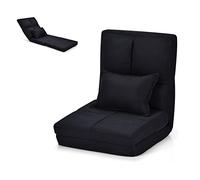 COSTWAY Chauffeuse 1 Place Adulte，Fauteuil Relax de Sol avec Oreiller, Chaise de Sol Pliable avec Dossier Réglable sur 5 Niveaux, Canapé Paresseux pour Lecture, Méditation, Charge 100KG (Noir)