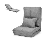 COSTWAY Chauffeuse 1 Place Adulte，Fauteuil Relax de Sol avec Oreiller, Chaise de Sol Pliable avec Dossier Réglable sur 5 Niveaux, Canapé Paresseux pour Lecture, Méditation, Charge 100KG (Gris)