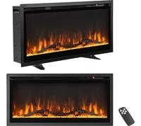 COSTWAY Cheminée électrique 36" 750W/1500W, chauffage par cheminée avec écran tactile & télécommande & minuterie 8H, cheminée murale électrique flammes en 9 couleurs avec 5 niveaux de luminosité, 91,5