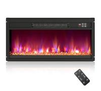 COSTWAY Cheminée Électrique Encastré 1500W, Cheminée Chauffage 26" avec Télécommande 16,5°C à 32°C Thermostat Minuterie 0,5-9H, Couleur de Flamme et de Lit de Braises Réglables