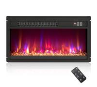 COSTWAY Cheminée Électrique Encastrée 1500W avec Télécommande Chauffage 23" | avec Thermostat 16,5°C à 32°C, Minuterie 0,5-9H, Couleur de Flamme et Lit de Braises Réglables