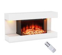 COSTWAY Cheminée Électrique Murale à 3 Côtés avec Manteau Flottant, Chauffage 750W/1500W avec Lumières LED Télécommande 12 Couleurs de Flamme, Minuterie 8H & Protection Contre la Surchauffe