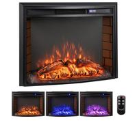 COSTWAY Cheminée Électrique Murale Encastrable Courbé, Cheminée Chauffage 17°C à 28°C 750W/1500W avec Télécommande, Protection Contre Surchauffe Minuterie 6H 3 Couleurs 6 Luminosité de Flammes