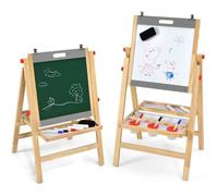 Costway Chevalet D'art 3-En-1 Pour Enfants De 3+Ans Avec Hauteur Réglable Sur 5 Positions, Plateau De Rangement Et Tableau À 2 Faces