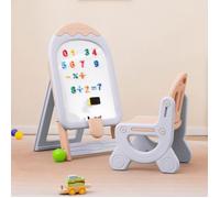 COSTWAY Chevalet pour Enfant avec 5 Marqueurs -16 Aimants -1 Effaceur Réglable en Hauteur 73-86 CM avec Chaise Violet