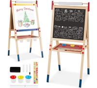 COSTWAY Chevalet pour enfants 3 en 1, tableau pour enfants, tableau blanc & tableau à craies & papier à dessin, tableau sur pied, tableau de jeu, tableau en bois, réglable en hauteur, accessoires incl