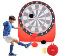 COSTWAY Cible de Football Géante d'Extérieur Pliable et Portable, Jeu de Fléchettes avec Numéros de Score et Tableau, Contient 4 Balles Collantes et Sac de Transport, pour Pelouse Jardin (Rouge)