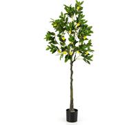 COSTWAY Citronnier artificiel 160cm, Citronnier avec pot & 27 citrons, Plante artificielle, Plante d'agrumes d'intérieur, Lemon Tree, vert, jaune
