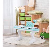 COSTWAY Clavier de piano 37 touches avec lumière, Clavier pour enfants avec support, Piano jouet électronique, Instrument de musique avec fonction d'enregistrement et de lecture (Bleu)