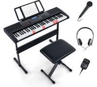 COSTWAY Clavier électronique portable 61 touches, support & tabouret, piano numérique complet avec 600 sonorités, 400 rythmes