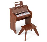 COSTWAY Clavier Piano Enfant 25 Touches, Piano Numérique en Bois avec Tabouret & Pupitre Amovible, Mode d'apprentissage, Vitesse & Volume Réglables, Haut-Parleur pour 3 Ans+ (Marron)