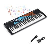 COSTWAY Clavier Piano Enfants 49 Touches avec Microphone, Piano Numérique Portable avec 8 Rythmes, 8 Tonalités, 10 Démos, Haut-parleurs, Jouet Musical Éducatif pour Garçons Filles 3 Ans+ (Noir)