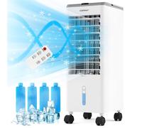 COSTWAY Climatiseur Mobile 4 en 1 60W-Double Réservoir 2,8L-Télécommande,Ecran Tactile LED-Minuterie 12H-Oscillation 60°-3 Vent-Gris