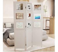 COSTWAY Cloison de Separation Paravent Amovible Intérieur - 3 Panneaux - 121 x 170 CM avec 9 Cadres Photo Rotatifs Beige Élégance