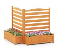 COSTWAY Clôture d'Extérieur en Bois pour Climatiseur avec Jardinière, Écran d’Intimité Autoportant à 2 Panneaux, Kit Sans Forage, Enclos pour Unité AC, Poubelle et Équipement de Piscine