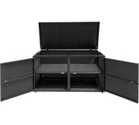 COSTWAY Coffre à coussins 333L Coffre de jardin en rotin, Coffre à coussins résistant aux intempéries avec double portes, couvercle & étagère, Banc Coffre de jardin 115/215x60x65cm noir