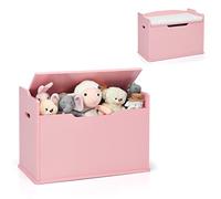 COSTWAY Coffre à Jouets en Bois Enfant avec Coussin & Couvercle Rabattable, Banc de Rangement Jouet Enfant avec Poignée Latérale, Charnière de Sécurité, Idéal pour Chambre d'enfant Salle de Jeux