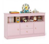 COSTWAY Coffre à Jouets Enfant avec 2 Tiroirs & 2 Armoires, Meuble de Rangement Jouets Enfants avec Kit Anti-basculement, Bibliothèque en Bois pour Bureau Chambre d'enfants, 106 x 30 x 62 cm (Rose)