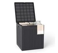 COSTWAY Coffre de Rangement 145 L, Bac à Outils Extérieur avec Poignée Pratique, Motifs en Rotin & Couvercle Verrouillable, Coffre de Jardin en Plastique Résistant, pour Patio Arrière-Cour (Marron)