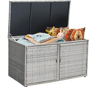 COSTWAY Coffre de rangement en rotin 335L, Coffre à coussins avec double porte & étagère, Banc coffre Banc pour terrasse jardin balcon 115x60x65cm (Gris)