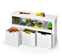 COSTWAY Coffre de Rangement Enfant pour Jouet avec 3 Tiroirs et Grand Compartiment, Meuble de Rangement Commode pour Livre/Bloc/Jouet, Idéal pour Chambre d'enfant, Blanc, 101 x 33 x 62CM