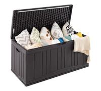 COSTWAY Coffre de Rangement Extérieur 300 L en HDPE Malle de Jardin avec Vérins & Couvercle Verrouillable Marron