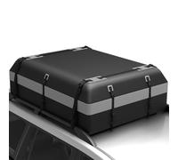COSTWAY Coffre de Toit Voiture Étanche 595 L avec 10 Sangles 6 Crochets de Porte, Sac à Bagages avec Serrure à Combinaison Tapis Antidérapant Sac à Cordon pour Tous Véhicules (Noir+Gris)