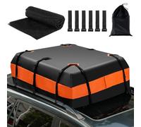 COSTWAY Coffre de Toit Voiture Étanche 600 L avec 10 Sangles et 6 Crochets, Sac de Toit avec Tapis Antidérapant Sac de Rangement pour Tous Les Véhicules avec/sans Porte-Bagages, Noir+Orange