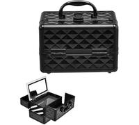 COSTWAY Coffret de Maquillage Beauty Case avec Miroir et Bandoulière 23 x 15 x 18CM pour Coiffeuse,Maquilleur,Fournitures de