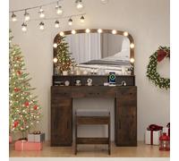 COSTWAY Coiffeuse avec Miroir et Tabouret, Bureau Coiffeuse, Station de Charge, 3 Couleurs de Lumière, Table de Maquillage, 3 Compartiments, 3 Tiroirs, 2 Armoires, 108 x 40 x 149 cm (Industriel)