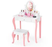Costway Coiffeuse Avec Tabouret Pour Enfants De Style Princesse Avec Miroir Amovible Pivotant À 360° Et 3 Tiroirs Blanc Blanc