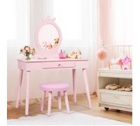 Coiffeuse GIANTEX Enfant avec Tiroir et tabouret Rose Table de Maquillage de Filles Style Princesse Européenne Rose