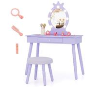 COSTWAY Coiffeuse Enfant Fille avec Miroir (Violet-avec lumière)