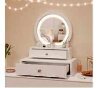 COSTWAY Coiffeuse Miroir de Maquillage avec LED, Espace de Rangement avec 2 Tiroirs Amovible pour Ranger Cosmétiques, Blanc