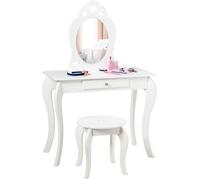 COSTWAY Coiffeuse pour Enfant avec Miroir, Inclus de Table de Maquillage et deTabouret, Dessus Amovible, Blanc