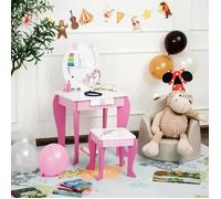 Costway Coiffeuse Pour Enfant Table De Maquillage Avec Tabouret, Miroir Détachable Et 1 Tiroir De Rangement Style Princesse Rose Rose