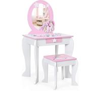 Costway Coiffeuse Pour Enfant Table De Maquillage Avec Tabouret, Miroir Détachable Et 1 Tiroir De Rangement Style Princesse Blanc Blanc