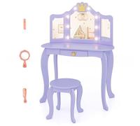 COSTWAY Coiffeuse pour Enfants avec Miroir à Trois Volets, Ensemble de Coiffeuse 2-en-1 avec Dessus Amovible, Tabouret Inclus, Jeu de Simulation de Beauté pour Filles (Violet-avec Lumière)