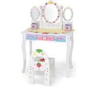COSTWAY Coiffeuse pour Enfants avec Miroir Amovible - 3 Tiroirs - 2 Boîtes - Convertible Bureau - Style Princesse pour Filles,