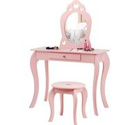 COSTWAY Coiffeuse pour enfants avec tabouret 70x34x105cm Coiffeuse en bois rose