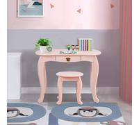 COSTWAY Coiffeuse pour enfants avec tabouret et miroir amovible, Coiffeuse en bois pour filles, Table pour enfants avec tiroir, Table miroir 80x42x106cm Rose