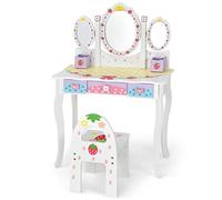 COSTWAY Coiffeuse pour Enfants de 3+ Ans, Ensemble Coiffeuse et Chaise avec Miroir Pliable à Trois Volets, 3 Tiroirs et 2 Boîte de Rangement, 70 x 34 x 105 cm, Rose…