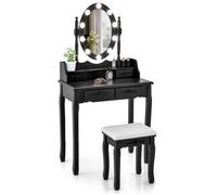 coiffeuse avec 10 ampoules, 75x40x145cm noir, table de maquillage avec tabouret, miroir ovale, interrupteur et 4 tiroirs